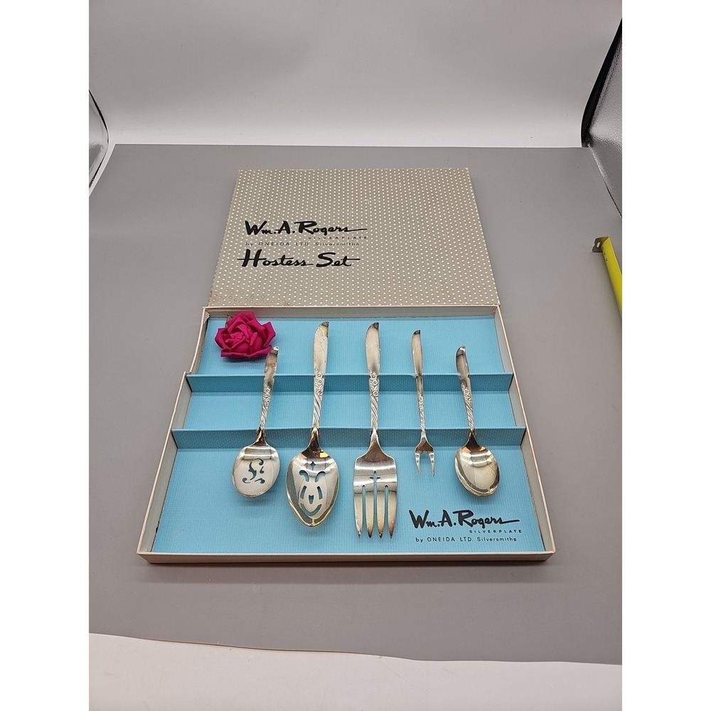Vtg‎ Wm A Rogers Silverplate 5pc Hostess set orig box Wildwood 1958 EUC